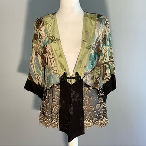 Spencer Alexis Small Asian Inspired Poly/Rayon/Silk Sheer Lacy Kimono Jacket